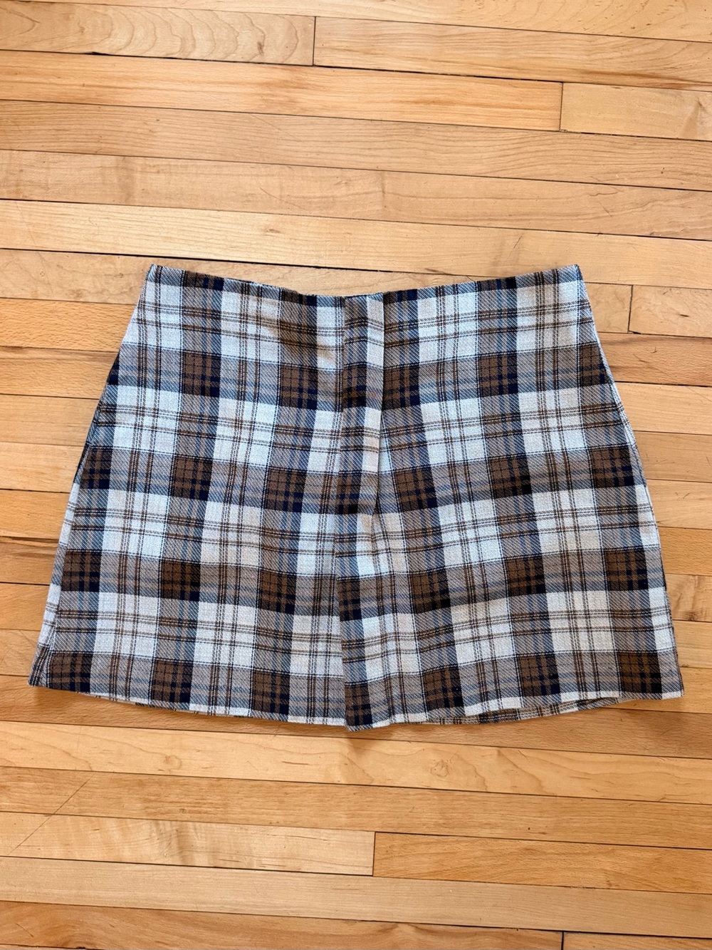 Plaid Mini Skirt in Brown & Blue - handmade